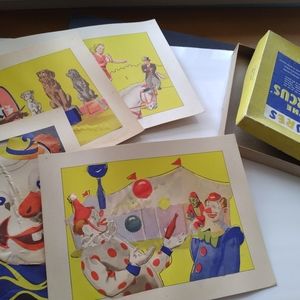 Vintage "Patch Picture" The Circus Cut out game -4 Scene Completed Antique Decor
